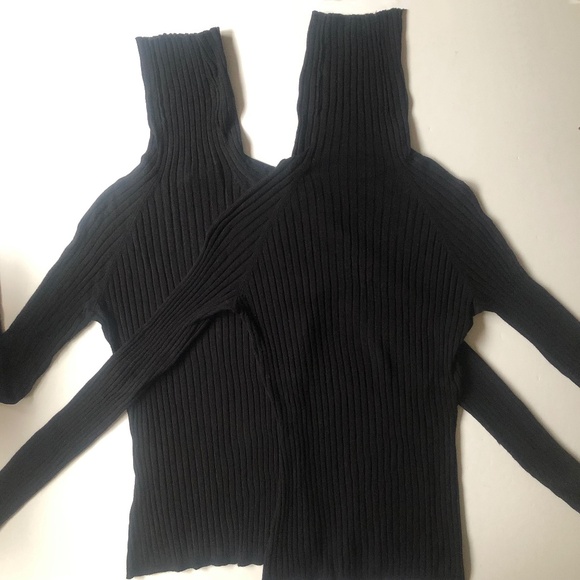 2 Black Ribbed Turtleneck Sweaters by INC - Picture 1 of 5